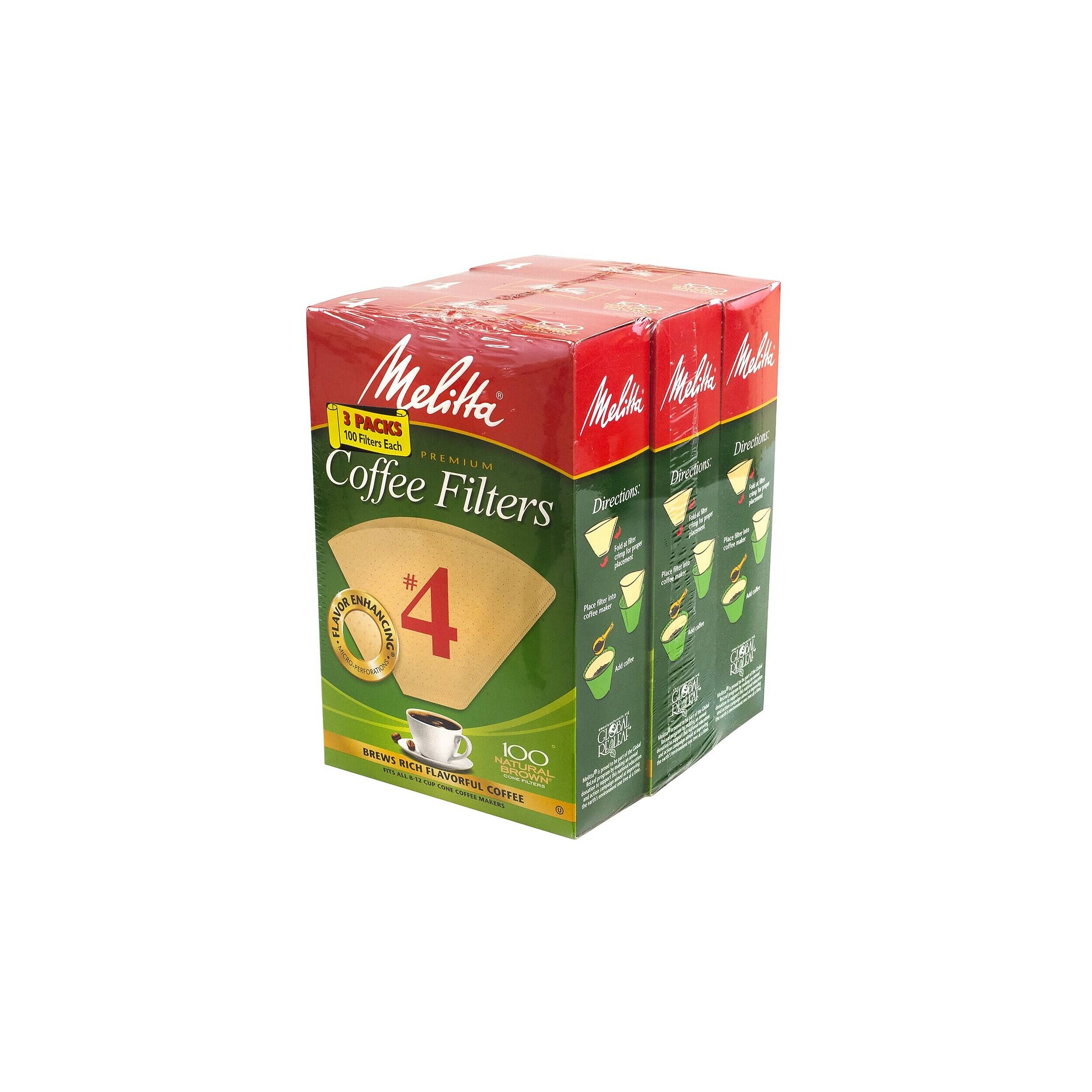 Melitta 3 PACKS 100 Filters Each PREMIUM Coffee Filters Directions - 4 - FLAVOR ENHANCING - I Deodorize up - 100% RICH NATURAL - FLAVORFUL COFFEE