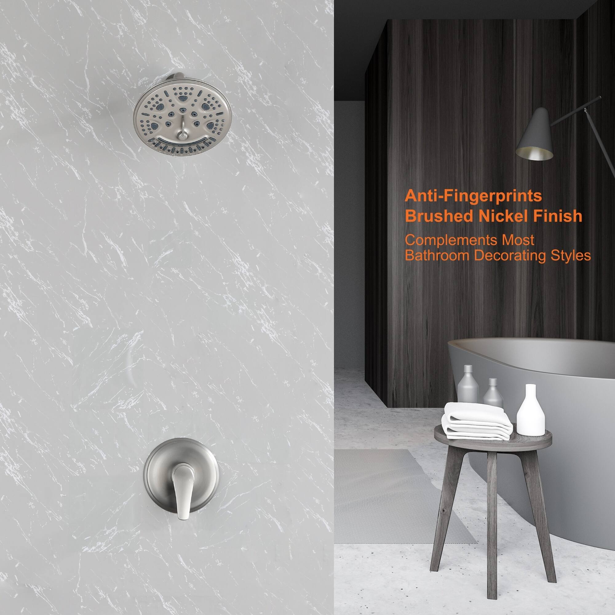 Anti-Fingerprints  
Brushed Nickel Finish  
Complements Most Bathroom Decorating Styles