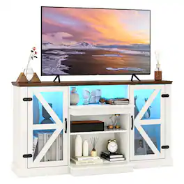 Ecooso - 59 Inch Media Console Table with 3-Level Shelves and 22 Lighting Modes - White