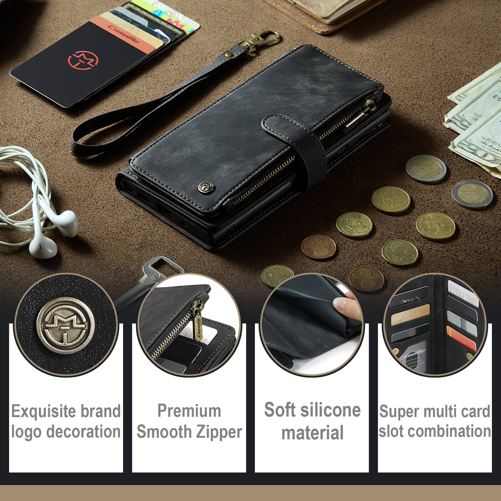 Cosaa M - . ES | R 4 M

Exquisite brand logo decoration
Premium Smooth Zipper
Soft silicone material
Super multi card slot combination