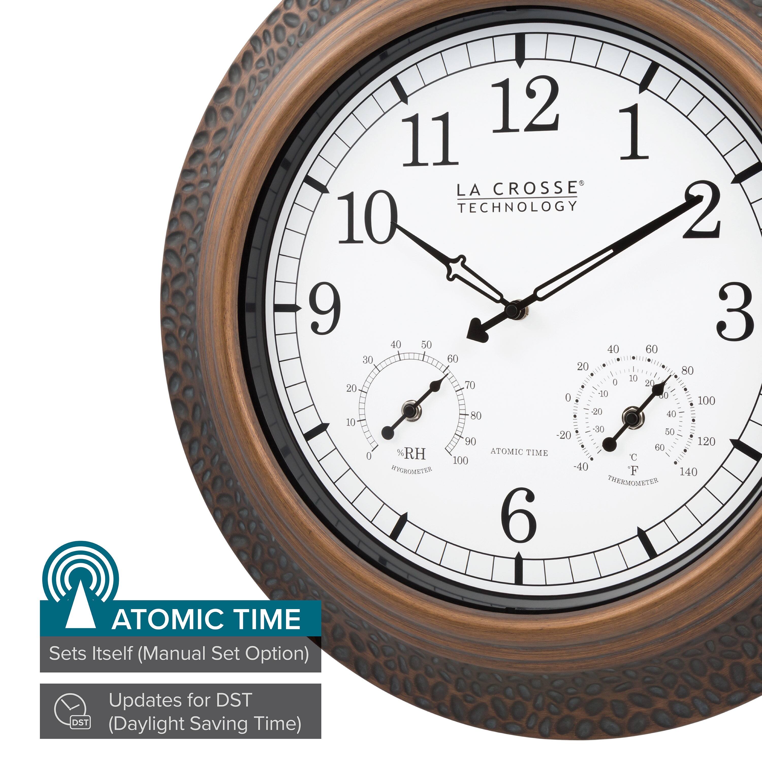 LA CROSSE TECHNOLOGY

ATOMIC TIME
Sets Itself (Manual Set Option)
Updates for DST (Daylight Saving Time)

%RH
HYGROMETER

ATOMIC TIME

°C
THERMOMETER

°F