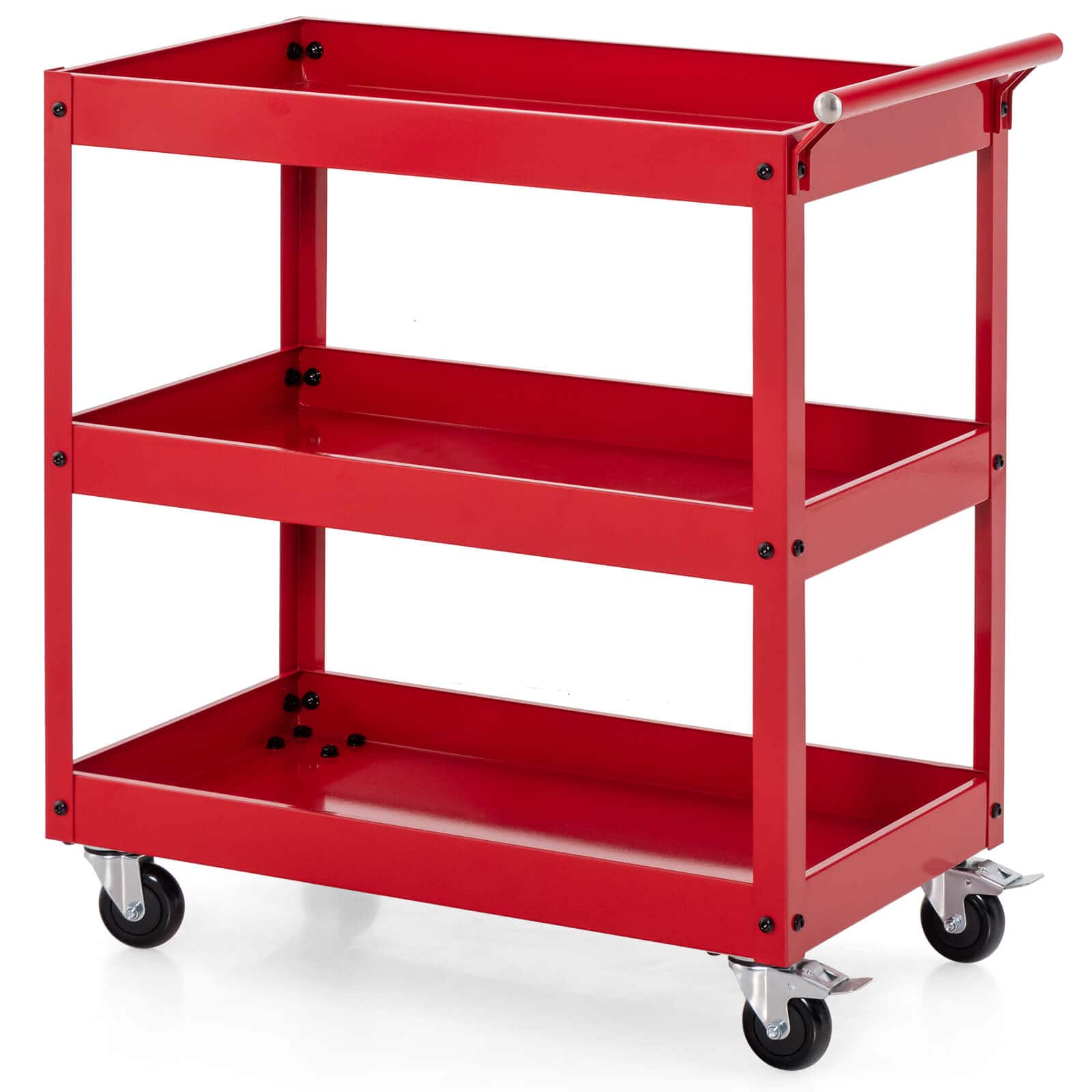 Costway - 3-Tier Utility Cart Metal Storage Service Trolley 330lbs Capacity - Red