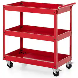Costway - 3-Tier Utility Cart Metal Storage Service Trolley 330lbs Capacity - Red
