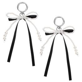 Unique Bargains - Pearl Bow Keychain 15mm Y2K Aesthetic Pearl Bowknot Ribbon Keyring, Cute Bag Charm for Tote Bags Purse - Black