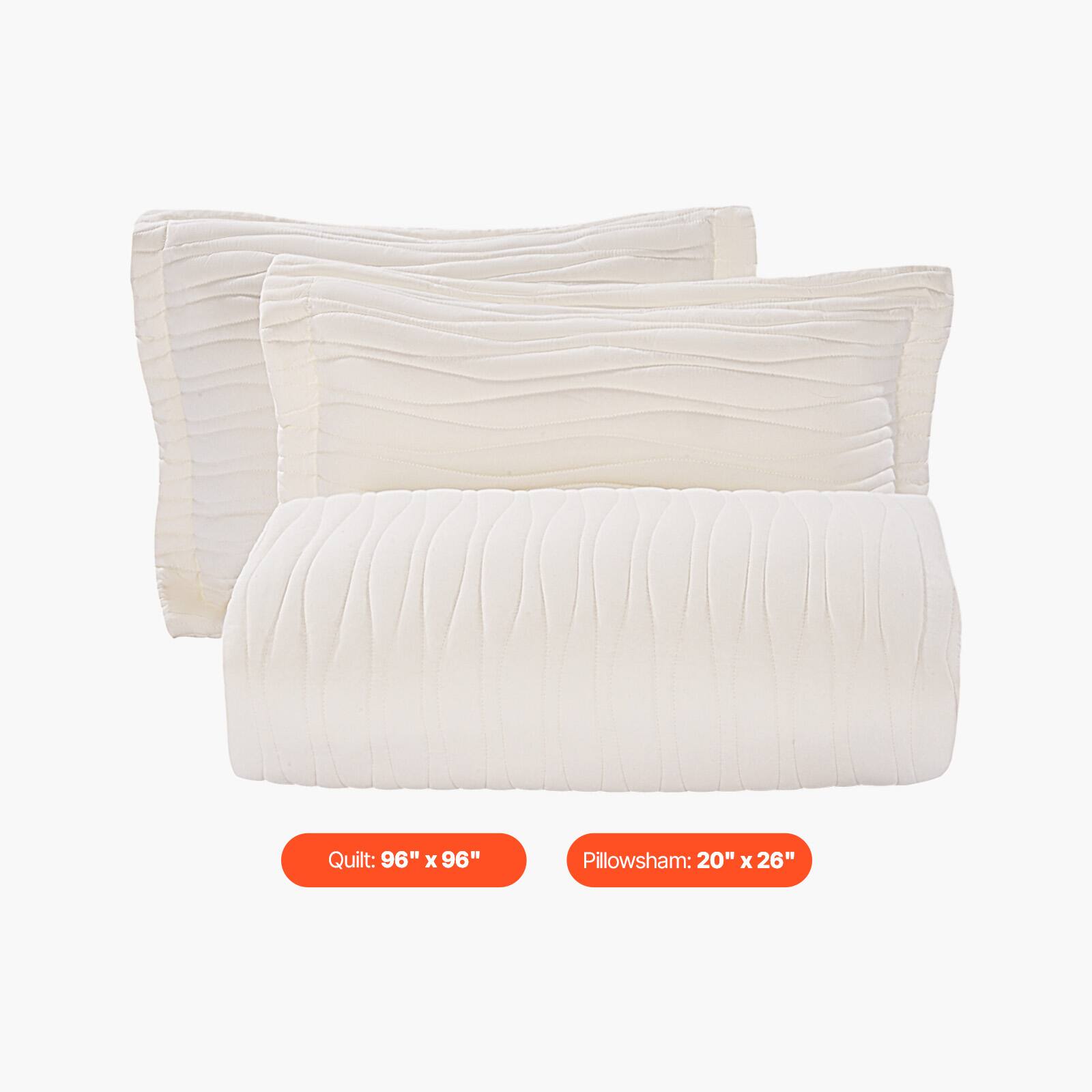 Quilt: 96" x 96"  
Pillowsham: 20" x 26"