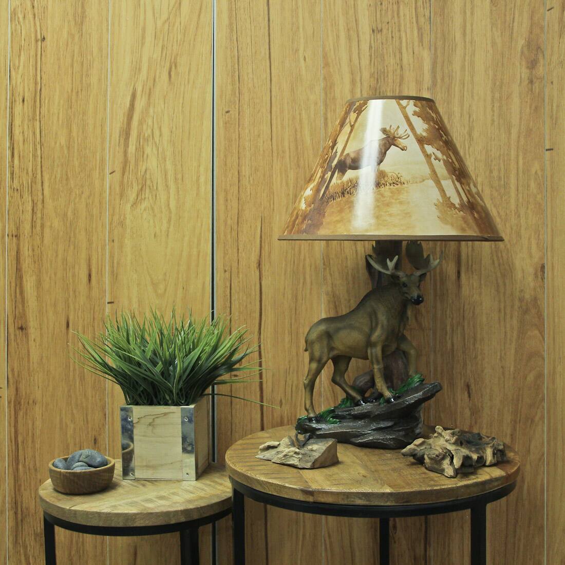 Alt View 3. Zeckos - North American Bull Moose Table Lamp w/ Shade - Brown.