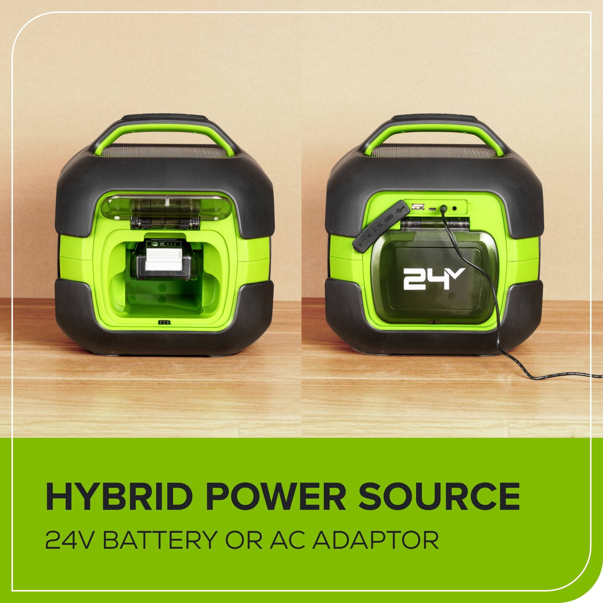 HYBRID POWER SOURCE  
24V BATTERY OR AC ADAPTOR