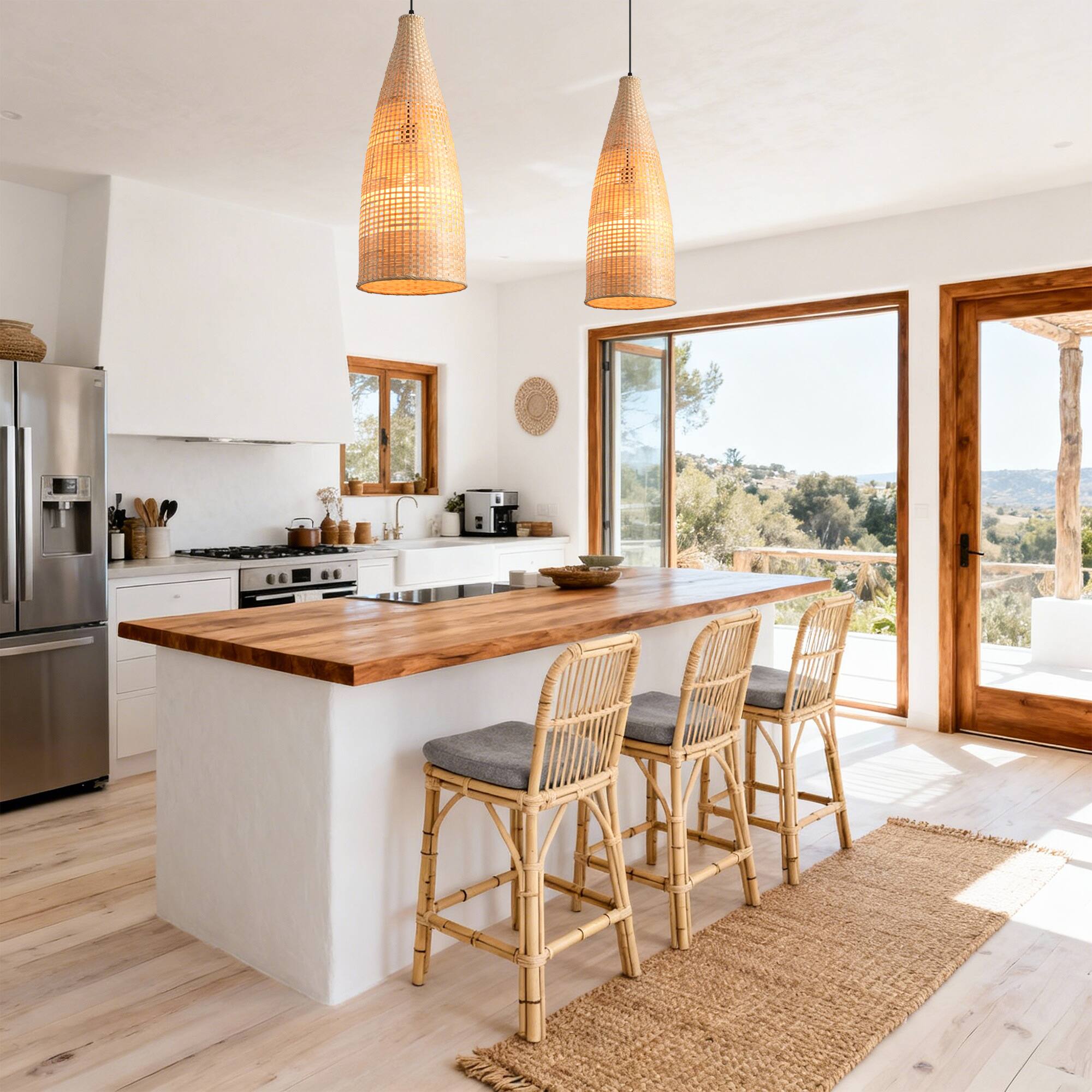 Angle. Parrot Uncle - 1-Light Rustic Brown Bamboo Vintage Hand-Woven Dome Pendant Lamp.