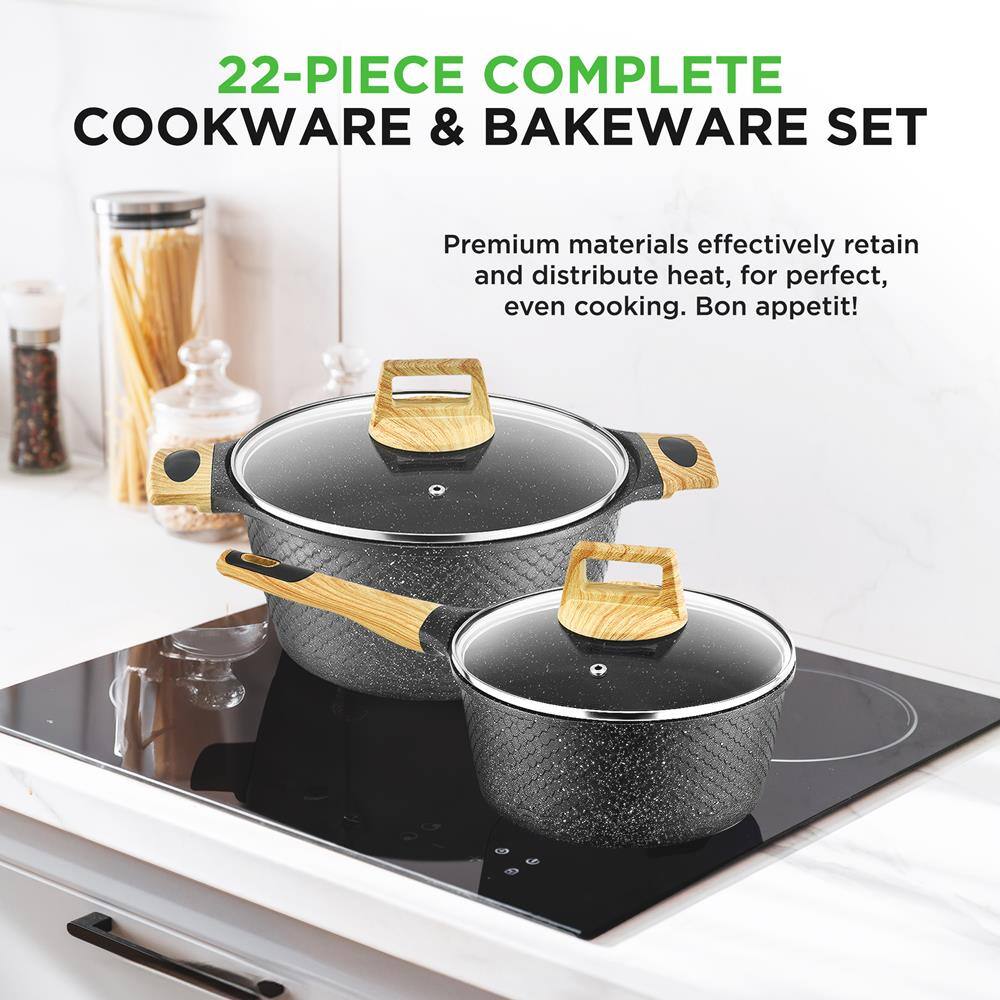 22-PIECE COMPLETE COOKWARE & BAKEWARE SET

Premium materials effectively retain and distribute heat, for perfect, even cooking. Bon appetit!