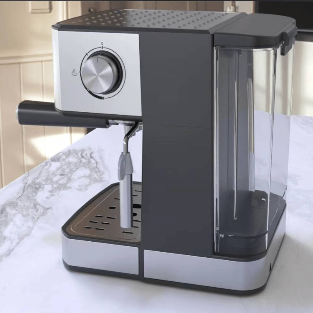 Alt View 6. Plum Chef - 20 Bar Semi-Automatic Espresso Machine 1350W Coffee Maker with Steam Wand ESE Pod Compatible 1.5L Tank Silver - Silver.