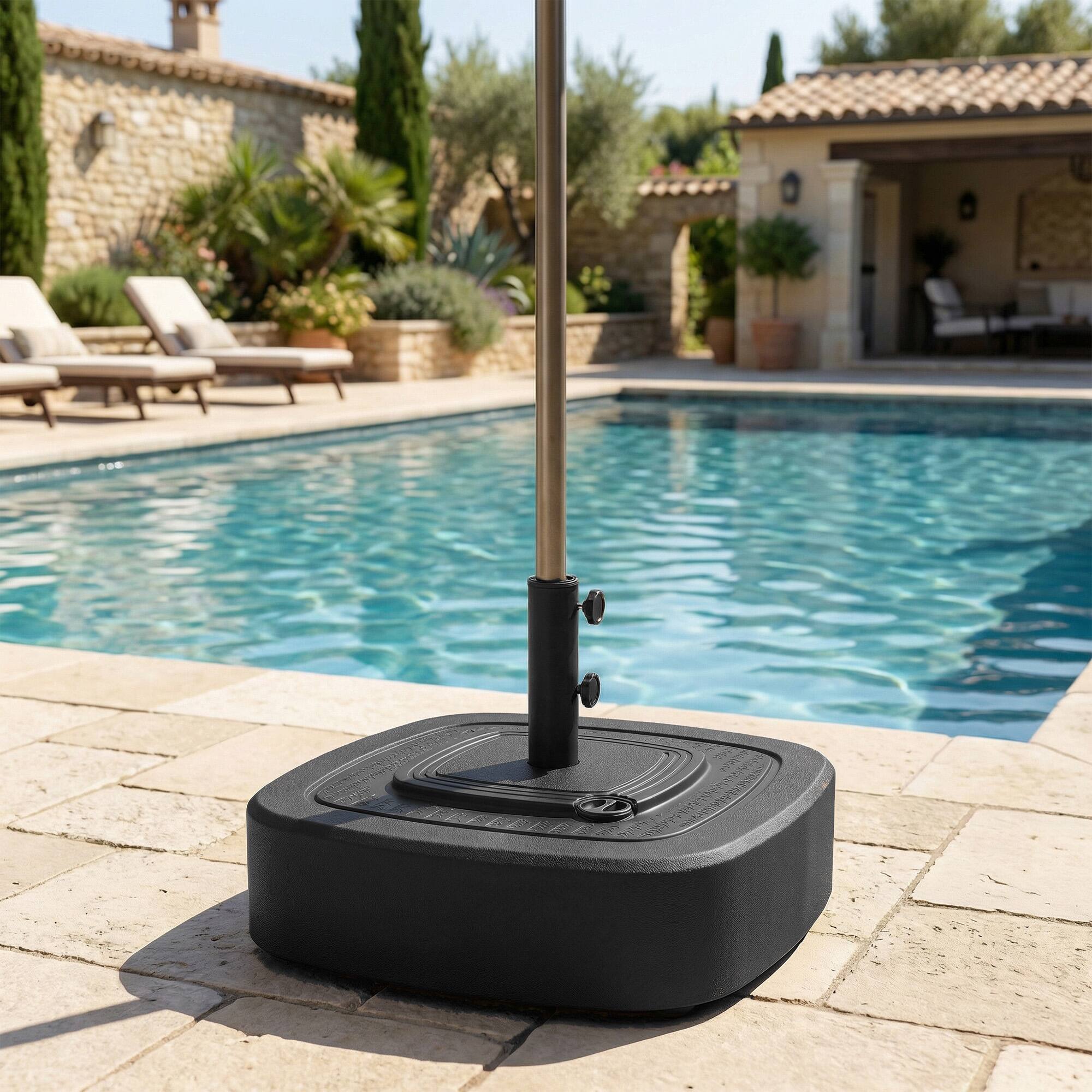 Alt View 7. Outsunny - Patio Umbrella Base with Wheels, Outdoor Umbrella Stand Holder for 1.5"/1.9" Poles for Lawn, Poolside, Black.