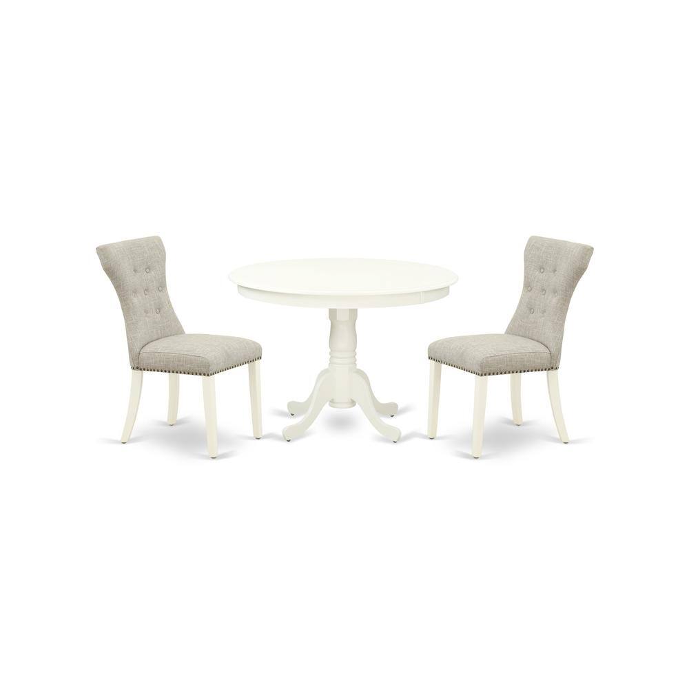 Back. East West Furniture - Dining Room Set Linen White - Brown.