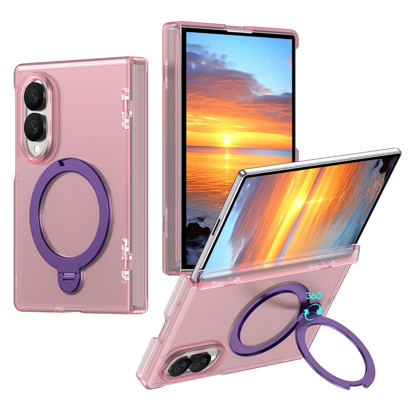 Dteck - Shockproof Frosted Phone Case for Samsung Galaxy Z Fold8 with Ring Stand, Rugged Slim Magnetic Rigid Plastic Hinge Cover - Mattepink price history on PriceWatchPro