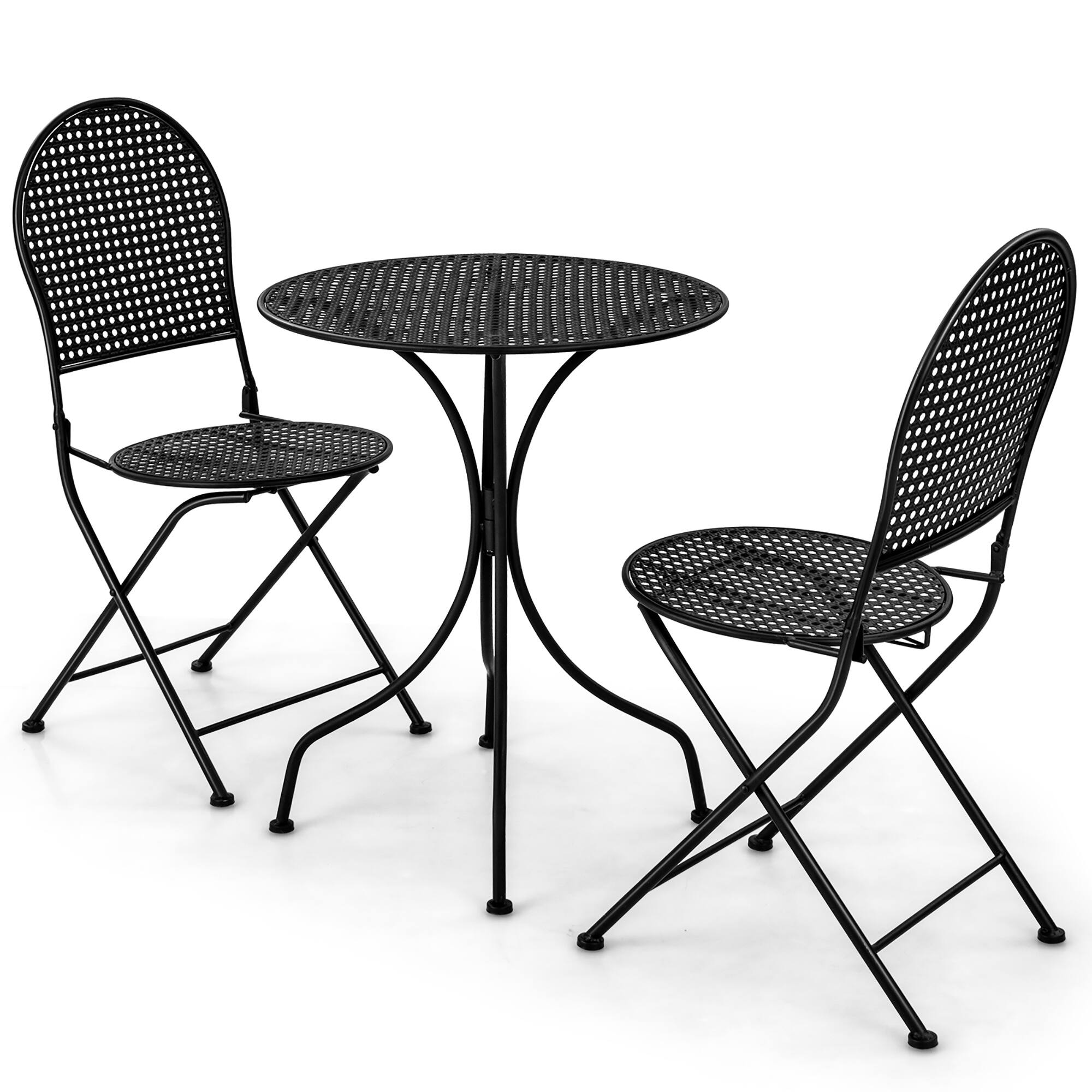 Alt View 9. Gymax - Gymax 3 PCS Patio Bistro Set All-weather Metal Table & Chair Set for 2 Person Modern Furniture Set - Black.
