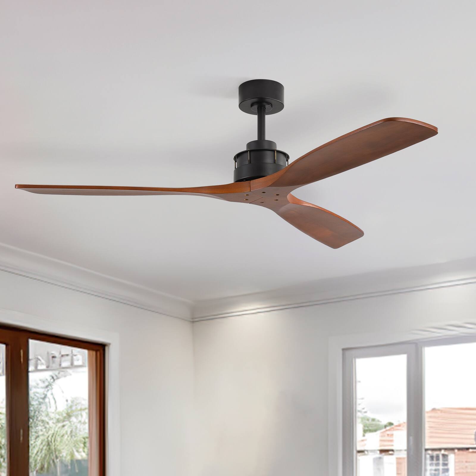Alt View 1. Sofucor - 60 Inch Ceiling Fan No Light Modern Solid Wood Ceiling Fan with Remote High Airflow Quiet Reversible DC Motor 6 Speeds - Black.