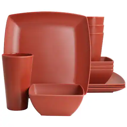 Front. Gibson - Gibson Home Grayson Melamine 12 Piece Square Dinnerware Set in Orange - Orange.