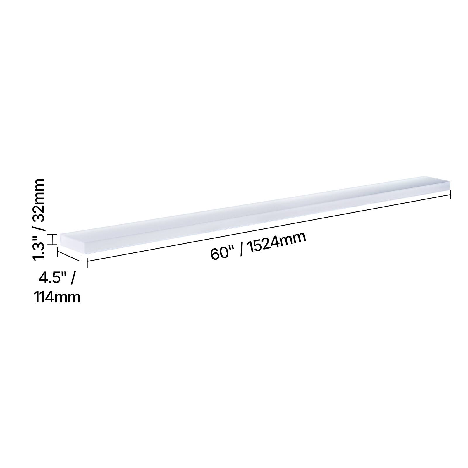 1.3" / 32mm  
4.5" / 114mm  
60" / 1524mm