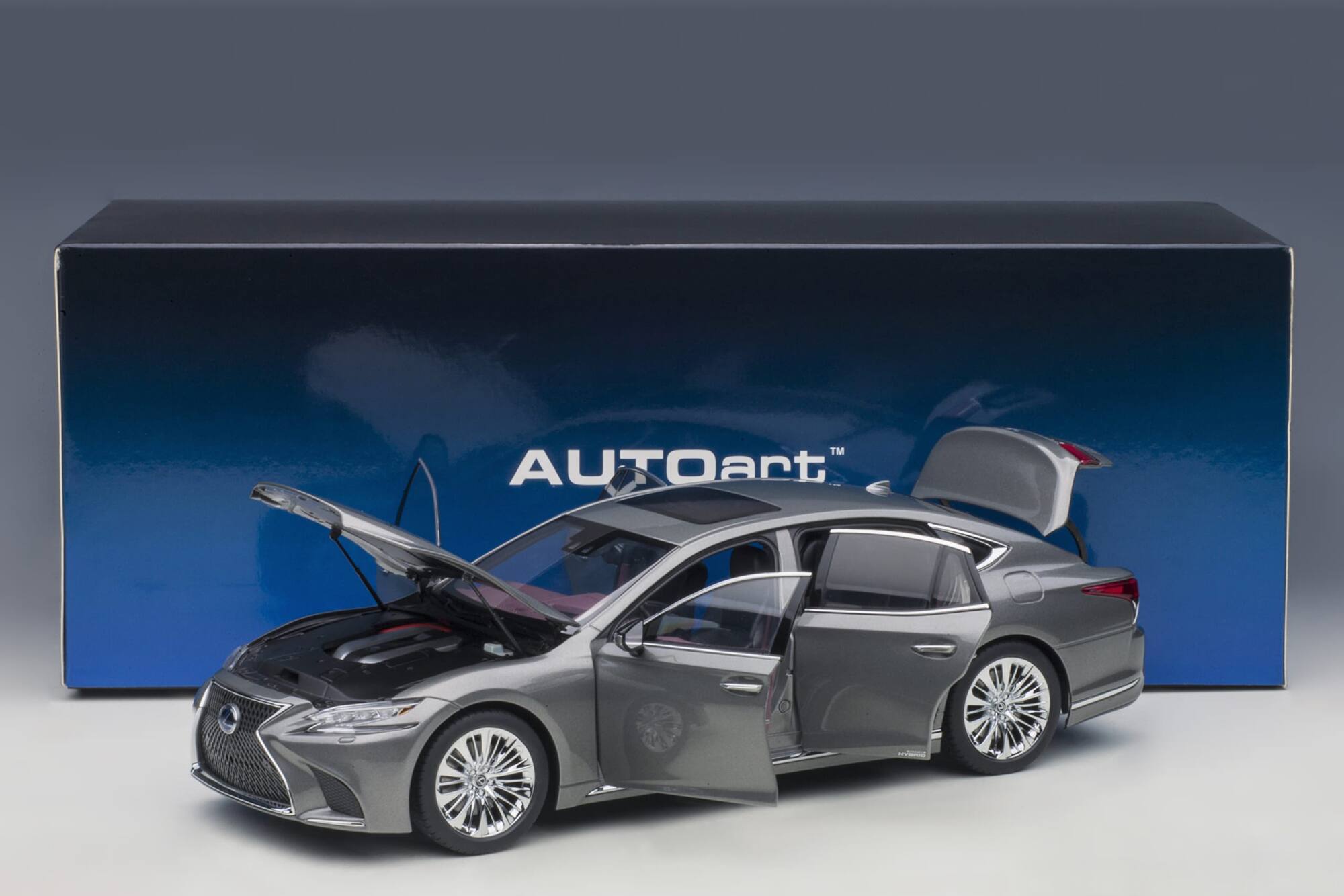 Alt View 5. Autoart - Lexus LS500h Manganese Luster Gray Metallic with Crimson and Black Interior 1/18 Model Car by Autoart.
