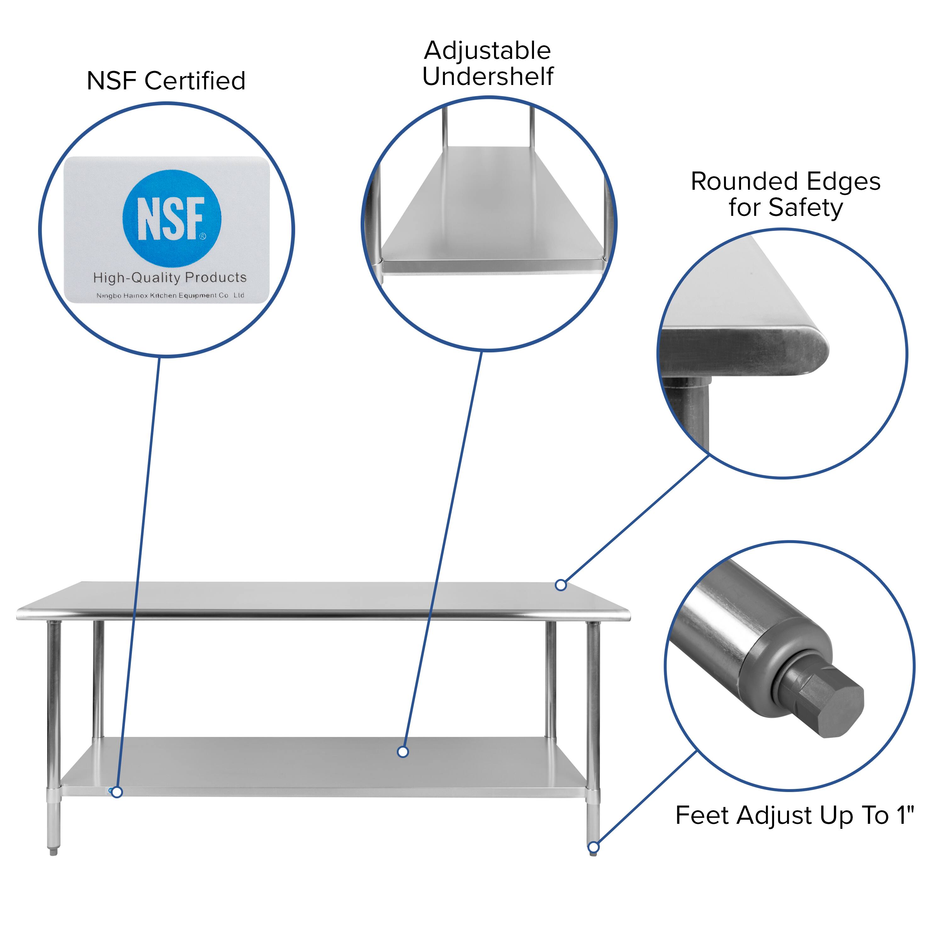 NSF Certified Adjustable Undershelf  
NSF  
Rounded Edges for Safety  
High-Quality Products  
Feet Adjust Up To 1"