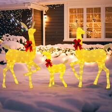 Front. Costway - Costway 3 PCS Lighted Family Deer Set with LED Lights RGB Flashing Lights 12 Ground Stakes Advent Calendar - Yellow.