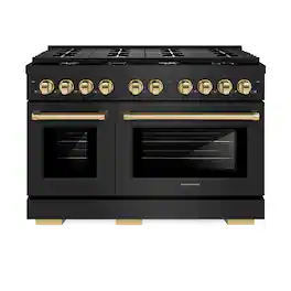 ZLINE - Autograph 48" Paramount Black Stainless Gas Range w/ 8 Burners & Gold Accents (SGRBZ-48-G) - Black Stainless Steel