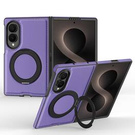 Dteck - Leather Case for Samsung Galaxy Z Fold 8,Shockproof Compatible with Mag Safe 360 Rotation Ring Kickstand Cover - Purple