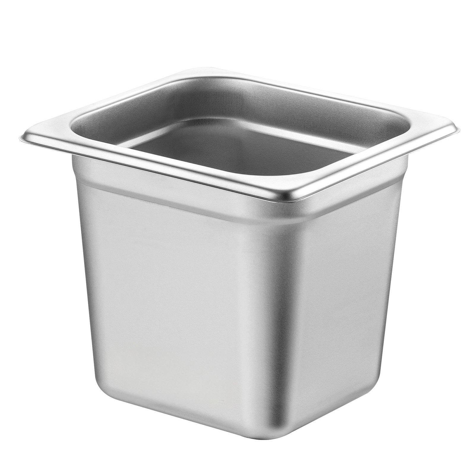 Front. Glintex - 6 Pack 1/6 Size Anti-Jam Stainless Steel Steam Table Pans, 6-Inch Deep Food Pans for Catering and Restaurant Use . - Silver.