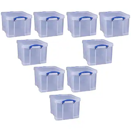 Front. Really Useful Box - Really Useful Box 32 Liter Storage Container w/Snap Lock Handles, 9 Pack, Clear - Clear.