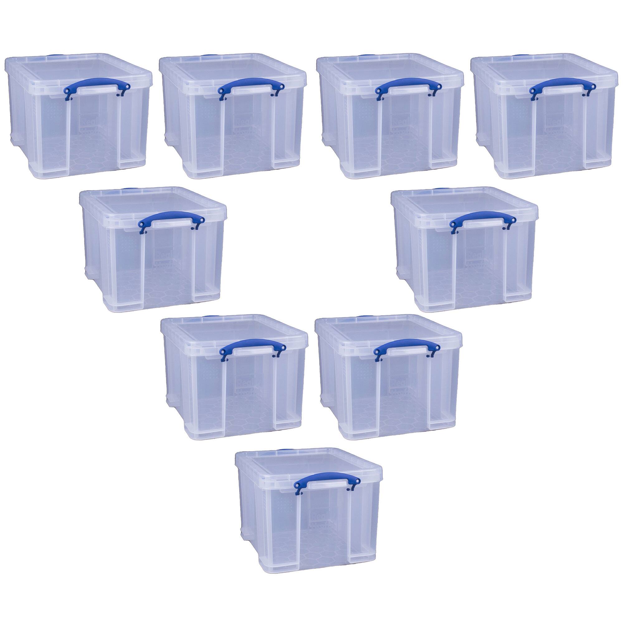 Front. Really Useful Box - Really Useful Box 32 Liter Storage Container w/Snap Lock Handles, 9 Pack, Clear - Clear.