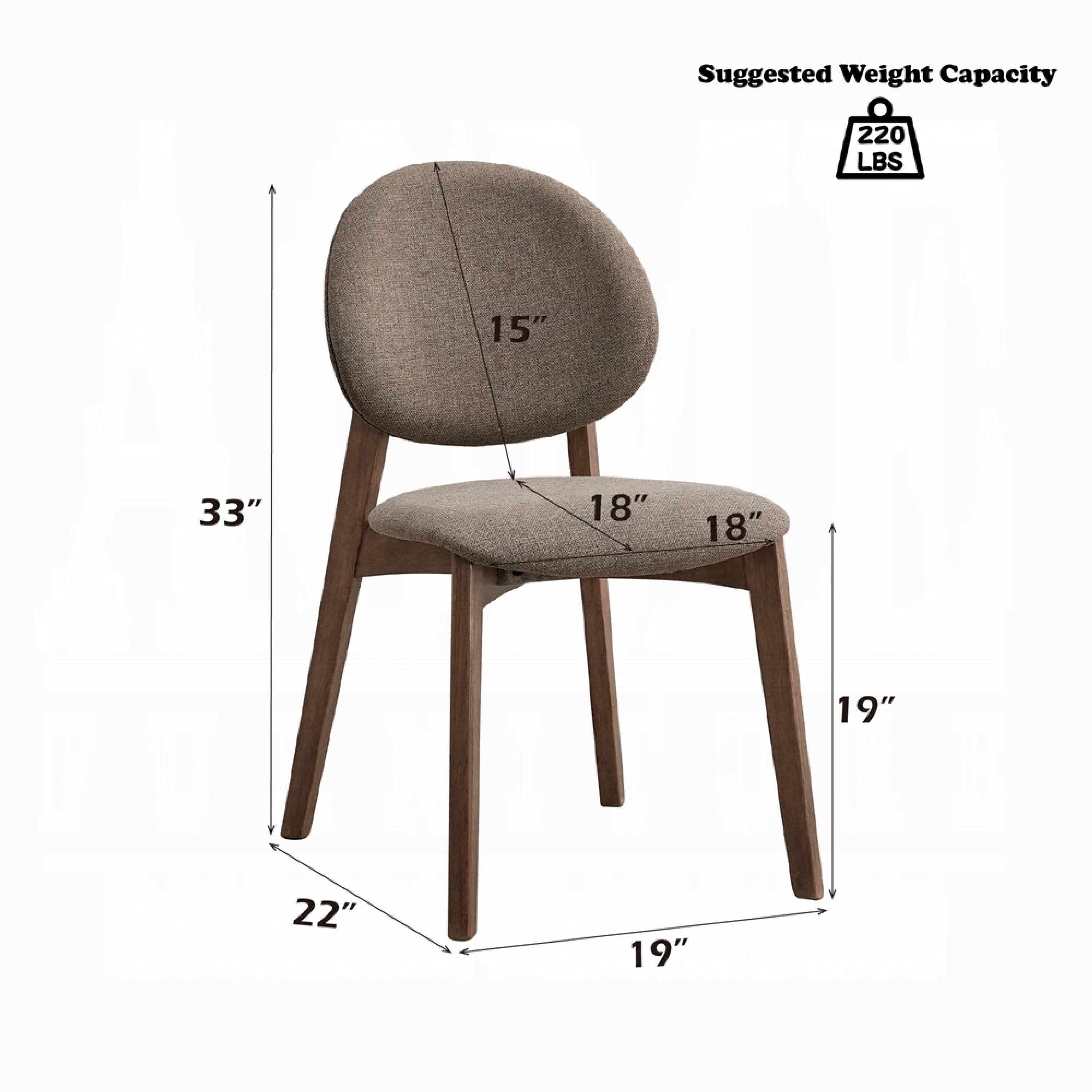 Suggested Weight Capacity: 220 LBS

Dimensions:
- Height: 33"
- Seat Height: 19"
- Seat Depth: 18"
- Seat Width: 18"
- Back Height: 15"
- Armrest Height: 19"
- Armrest Width: 22"