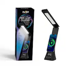 SO Purz/ol BY PURTERE 3-in-1 LED DESK LAMP WITH WIRELESS CHARGER MOSAN UISTIVO - SAR CMARSND A - CROTAL ddda AIL I SLUES DESIN 1 LIGHTINO TEMPERATIRES D WIDELESS CHARGNG u POVERED CD0 I Lag LEO CLINA + ALAUN - 0. JU - UU a C 10:00 iug