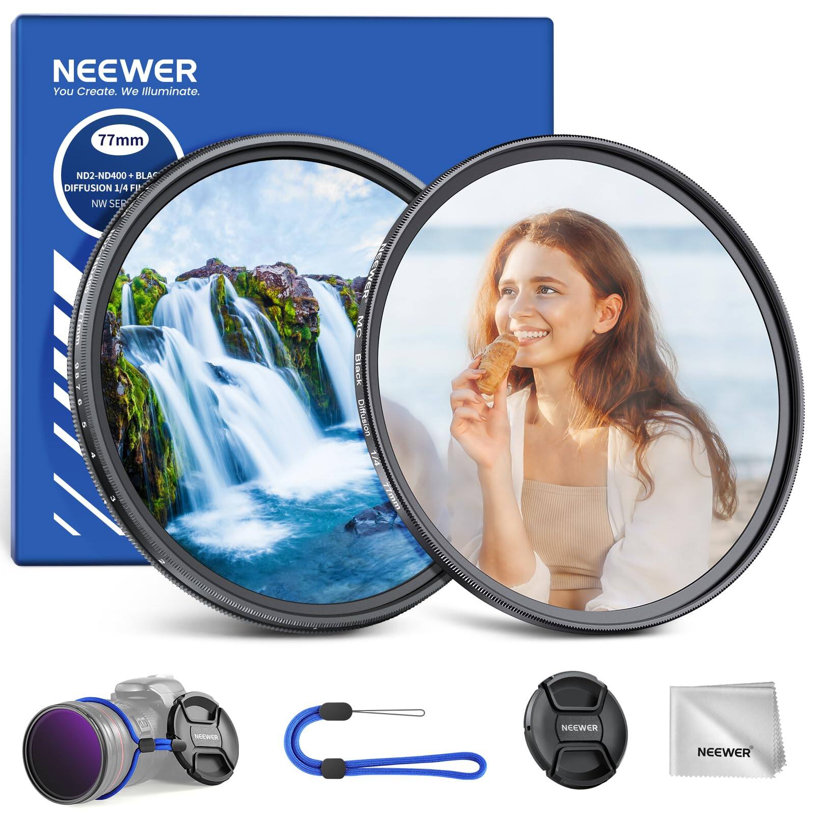 Neewer - 77mm ND2-400 & Diffusion 1/4 Filter Set