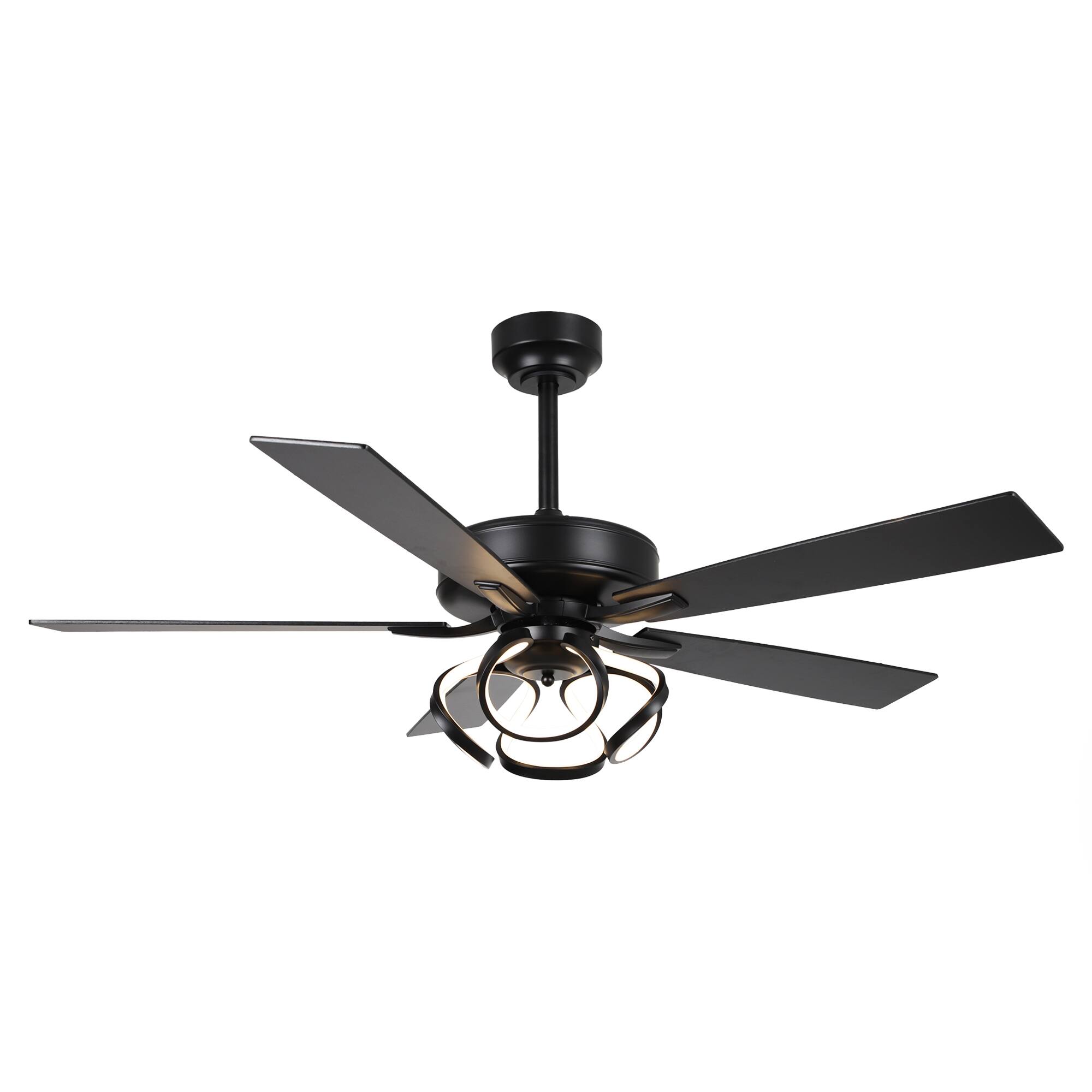 Alt View 2. Parrot Uncle - 52" Modern Black Indoor Dimmable LED Ceiling Fan with Light and Remote - Matte Black.
