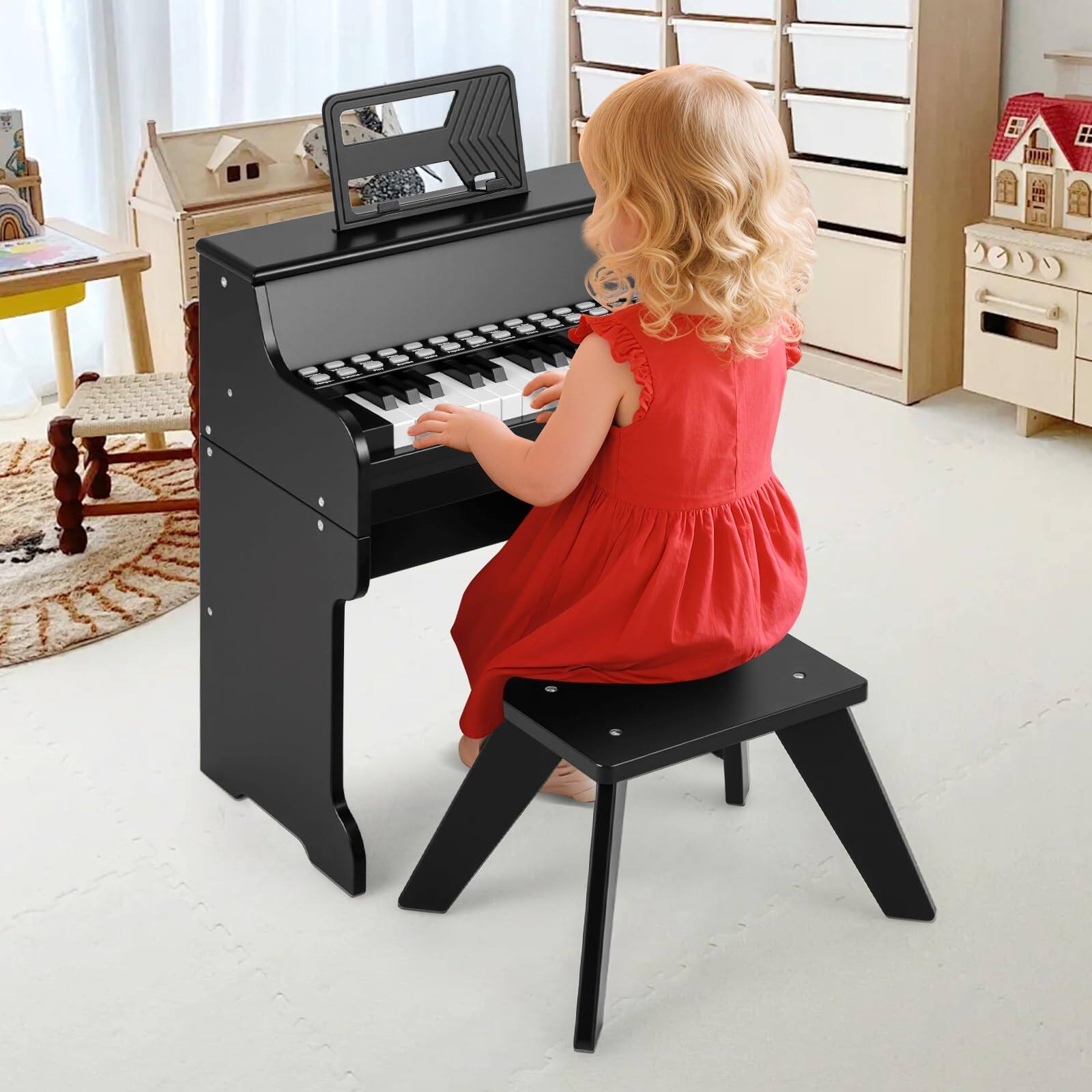 Alt View 1. Ecooso - 25-Key Kids Piano with Stool, Mini Digital Keyboard, Adjustable Tempo and Volume, Wooden Toy.