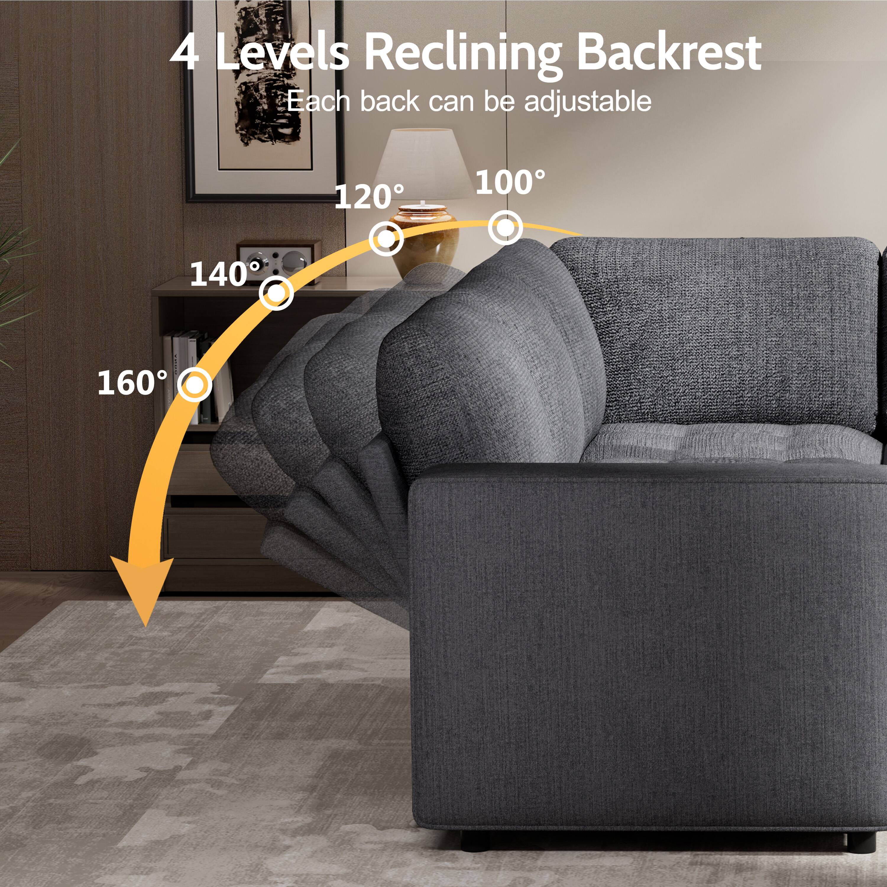 Alt View 2. Dyonery - Dyonery 78-inch 5-seater, modular sofa with pull-out bed, adjustable backrest/storage seat, tool-free assembly - Grey.