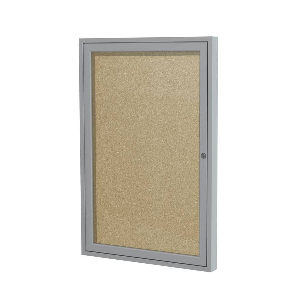 Ghent - 1 Door Enclosed Vinyl Bulletin Board with Satin Frame, 3'H x 2'W, Caramel