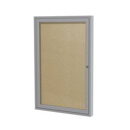 Ghent - 1 Door Enclosed Vinyl Bulletin Board with Satin Frame, 24"H x 18"W, Caramel