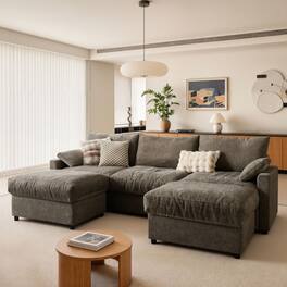 Ovios - 110" Oversized Sectional Sofa, U-Shaped Couch with Ottomans, Deep Seat Chenille Sofa for Living Room - Brown