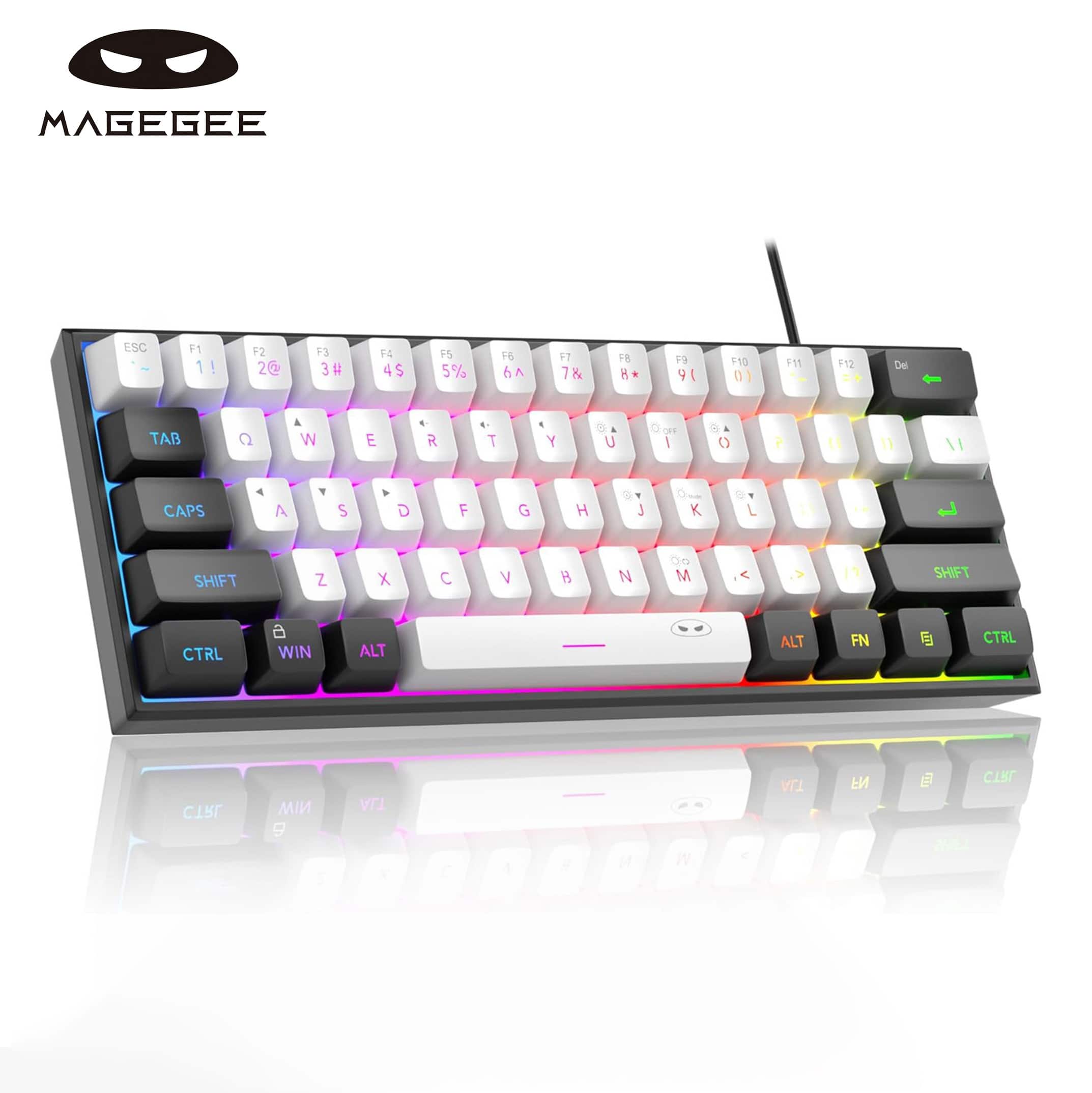 MageGee - 60% Gaming Keyboard, RGB Backlit 61‑Key Ultra‑Compact TS91 Ergonomic Waterproof Mechanical‑Feeling - BlackWhite