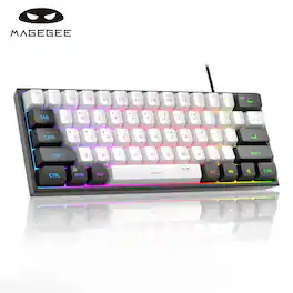 MageGee - 60% Gaming Keyboard, RGB Backlit 61‑Key Ultra‑Compact TS91 Ergonomic Waterproof Mechanical‑Feeling - BlackWhite