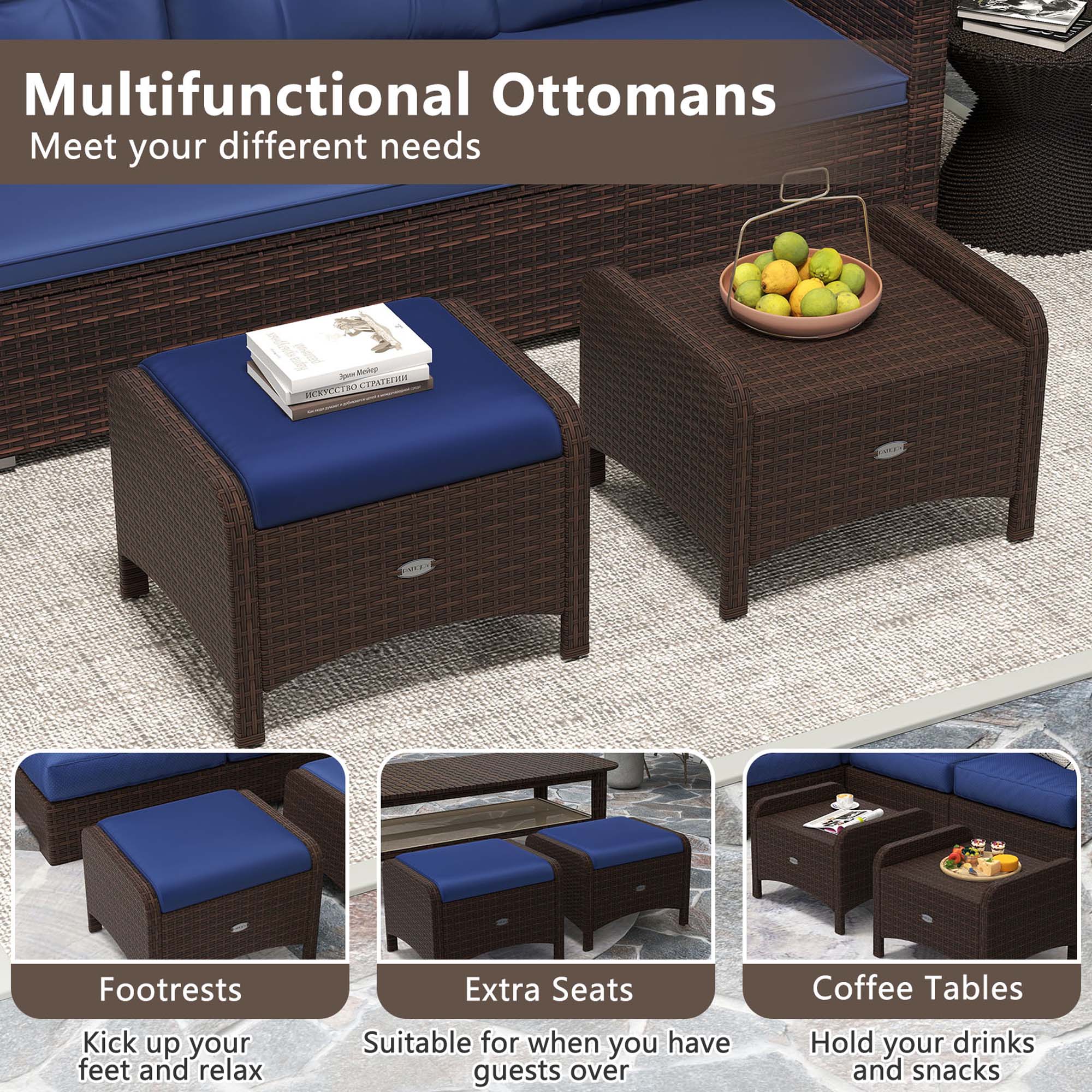Multifunctional Ottomans Meet your different needs - Footrests, Extra Seats, Coffee Tables, Kick up your feet and relax, Suitable for when you have guests over, Hold your drinks and snacks.