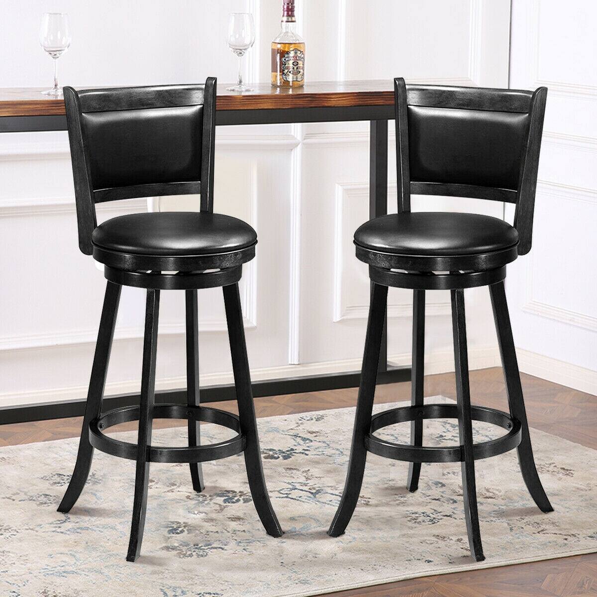 Alt View 1. Ecooso - 2 Pieces 29 Inch Wooden Swivel Height Bar Stool with PVC Cushioned Seat - Black.