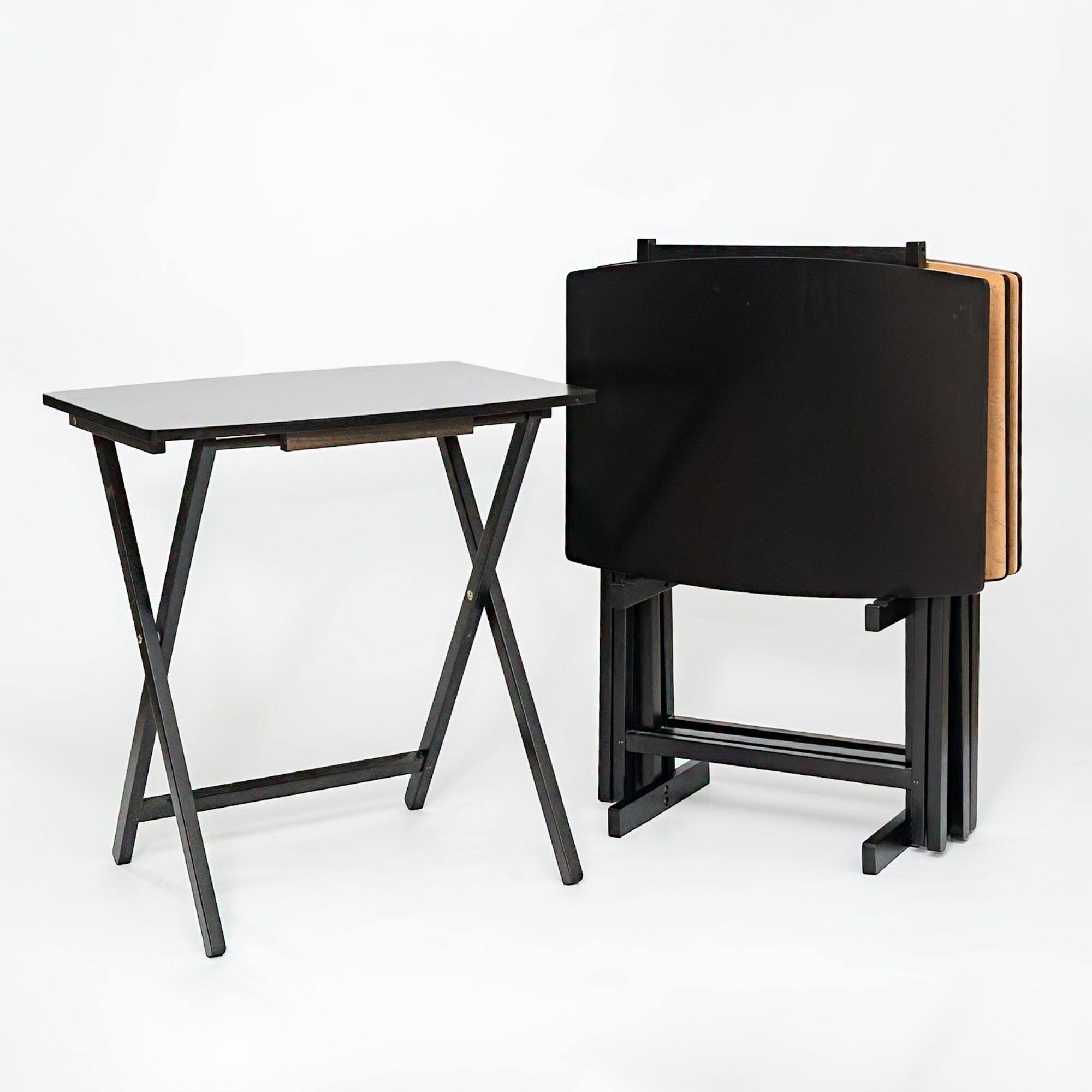 Alt View 7. PJ Wood - PJ Wood 5 Pack XL Oversize Tray Table Set for Living Room or Kitchen, Black - Black.