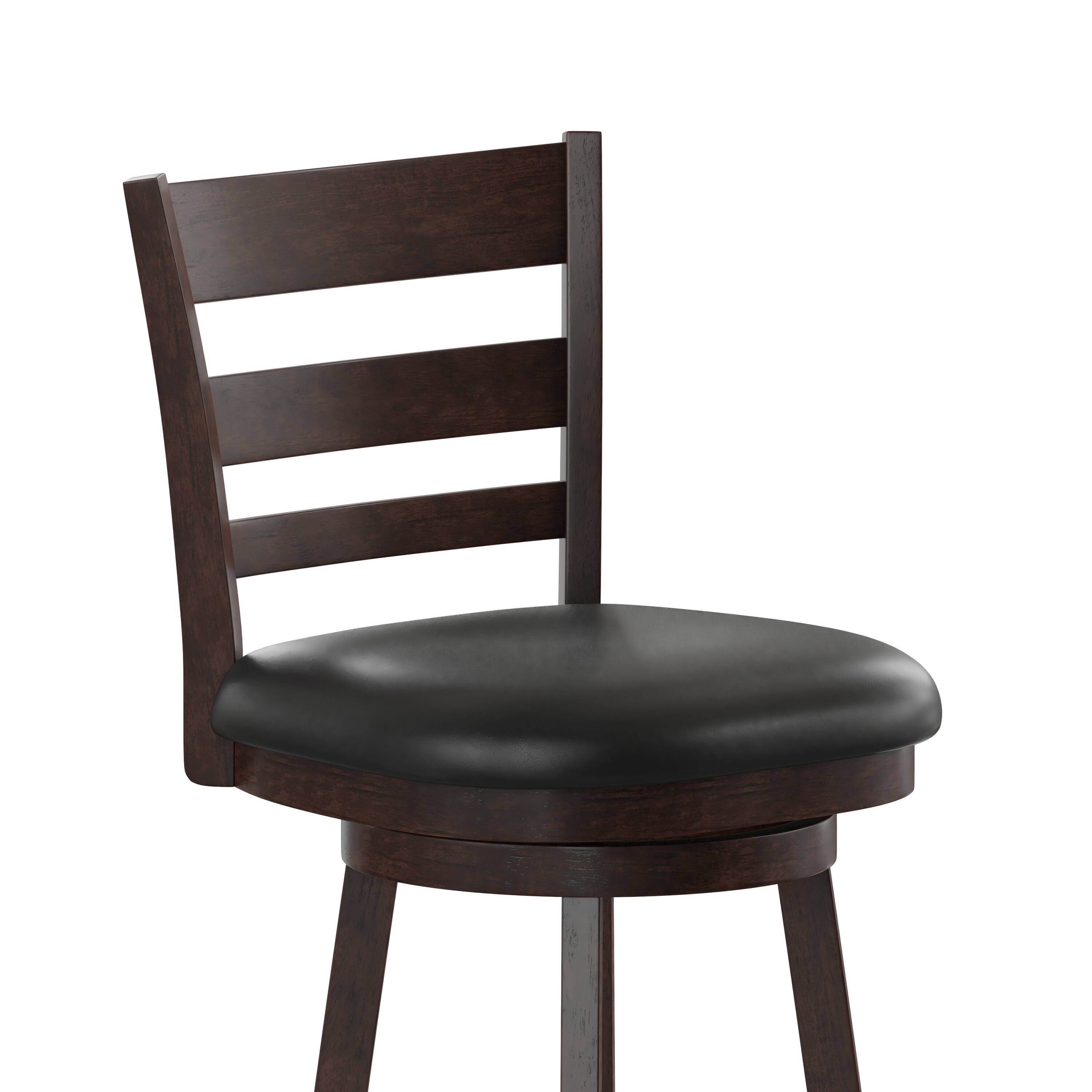 Alt View 10. Emma + Oliver - Avi Classic Wooden Ladderback Dining Stool with Padded Swivel Seat - Black Vinyl/Espresso Frame.