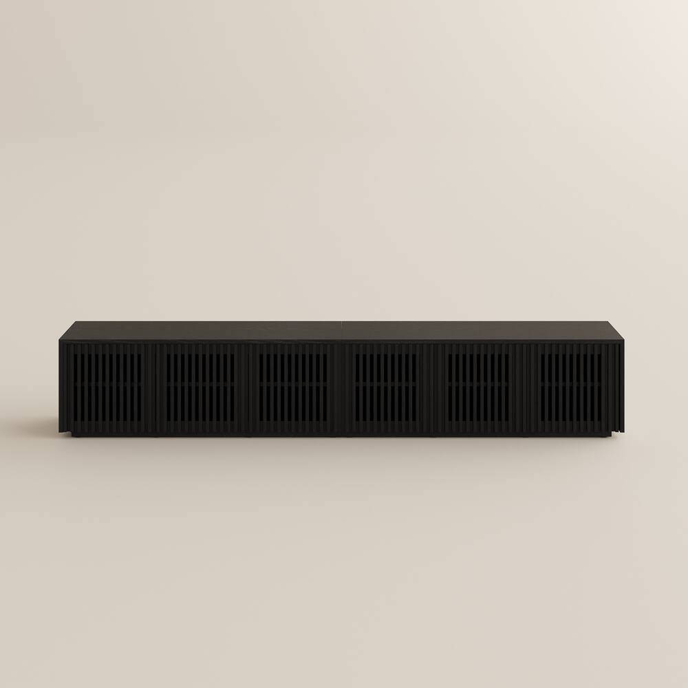 Alt View 7. POVISON - 95" Mid-Century Modern Wood Slatted TV Stand with LED lights，Minimalist Entertainment Center, Perfect for 85-inch TVs - Black.