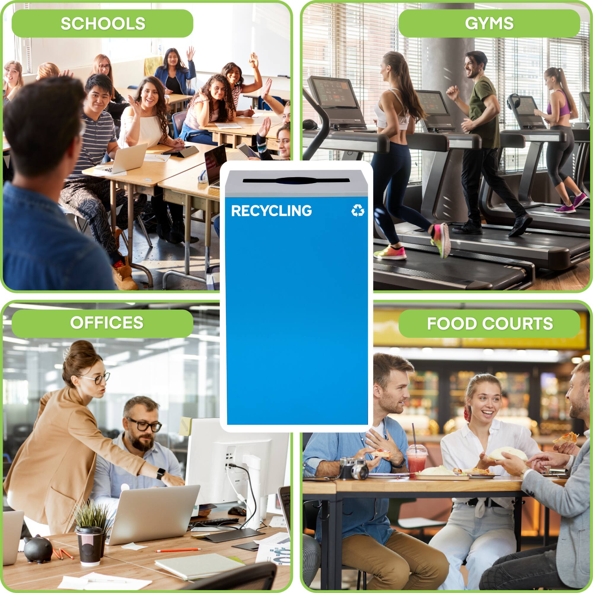 E SCHOOLS GYMS OFFICES FOOD COURTS RECYCLING