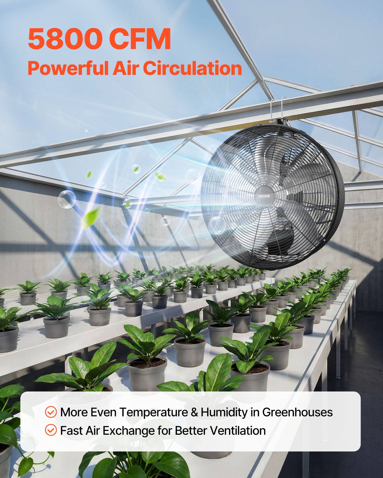 5800 CFM Powerful Air Circulation

- More Even Temperature & Humidity in Greenhouses
- Fast Air Exchange for Better Ventilation