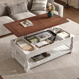 Loheer - retro lift-top coffee table with hidden storage compartments, solid wood frame - Espresso
