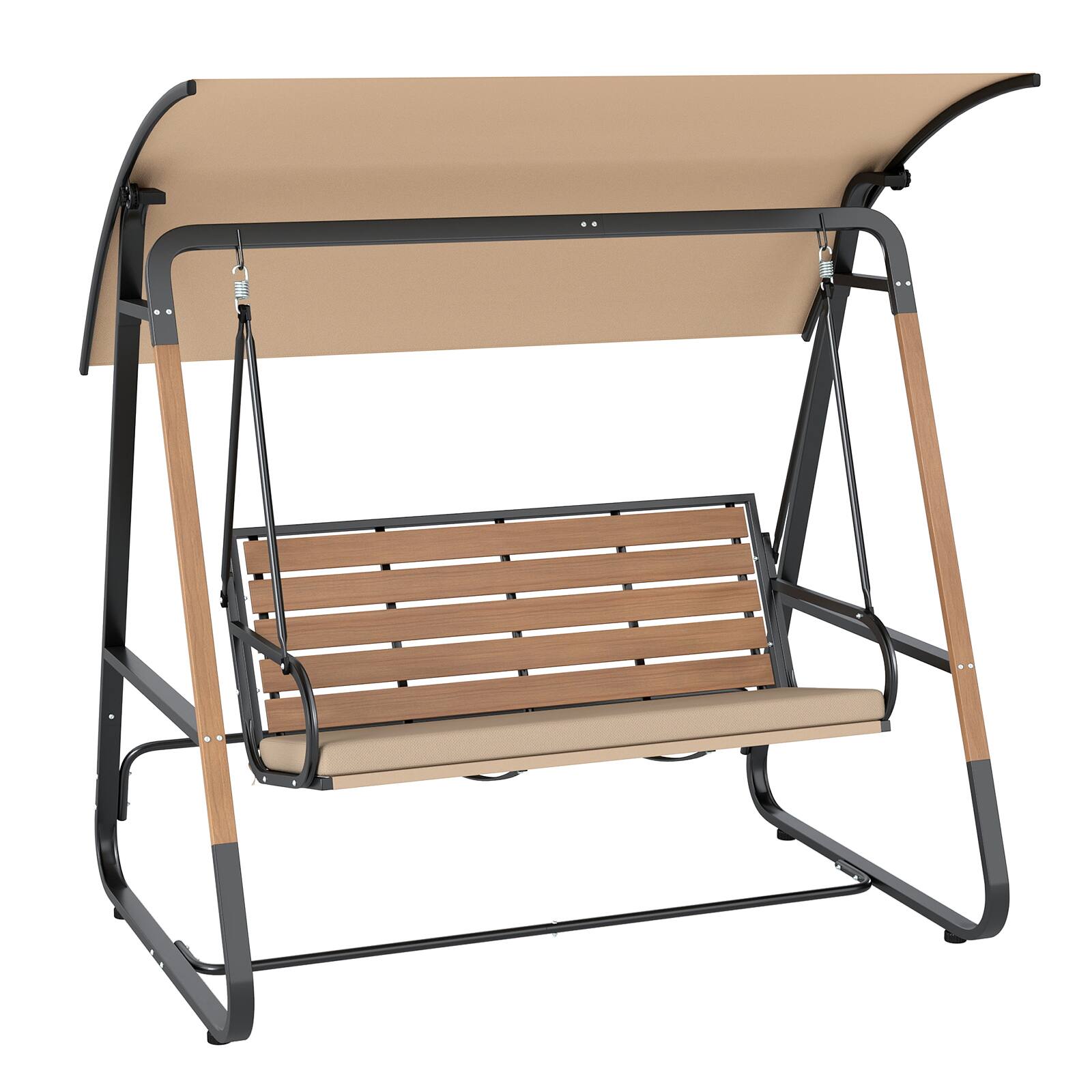 Alt View 1. Costway - Costway 3-Person Porch Swing, Outdoor Swing with Adjustable Canopy Removable Padded Cushion - Beige + Black + Brown.