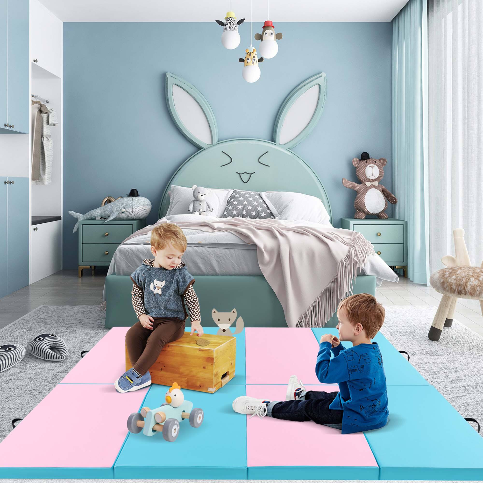 Alt View 4. Costway - Costway 10" x 4" x 2" 4-Panel Folding Exercise Mat with Carrying Handles for Gym Yoga - Pink,Blue.